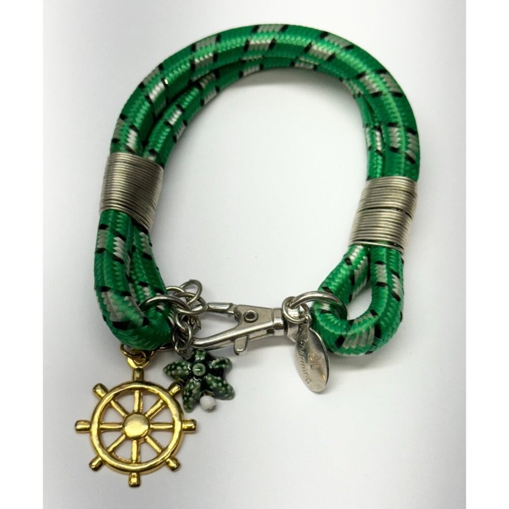 Vintage nautical bungee cord charm bracelet green